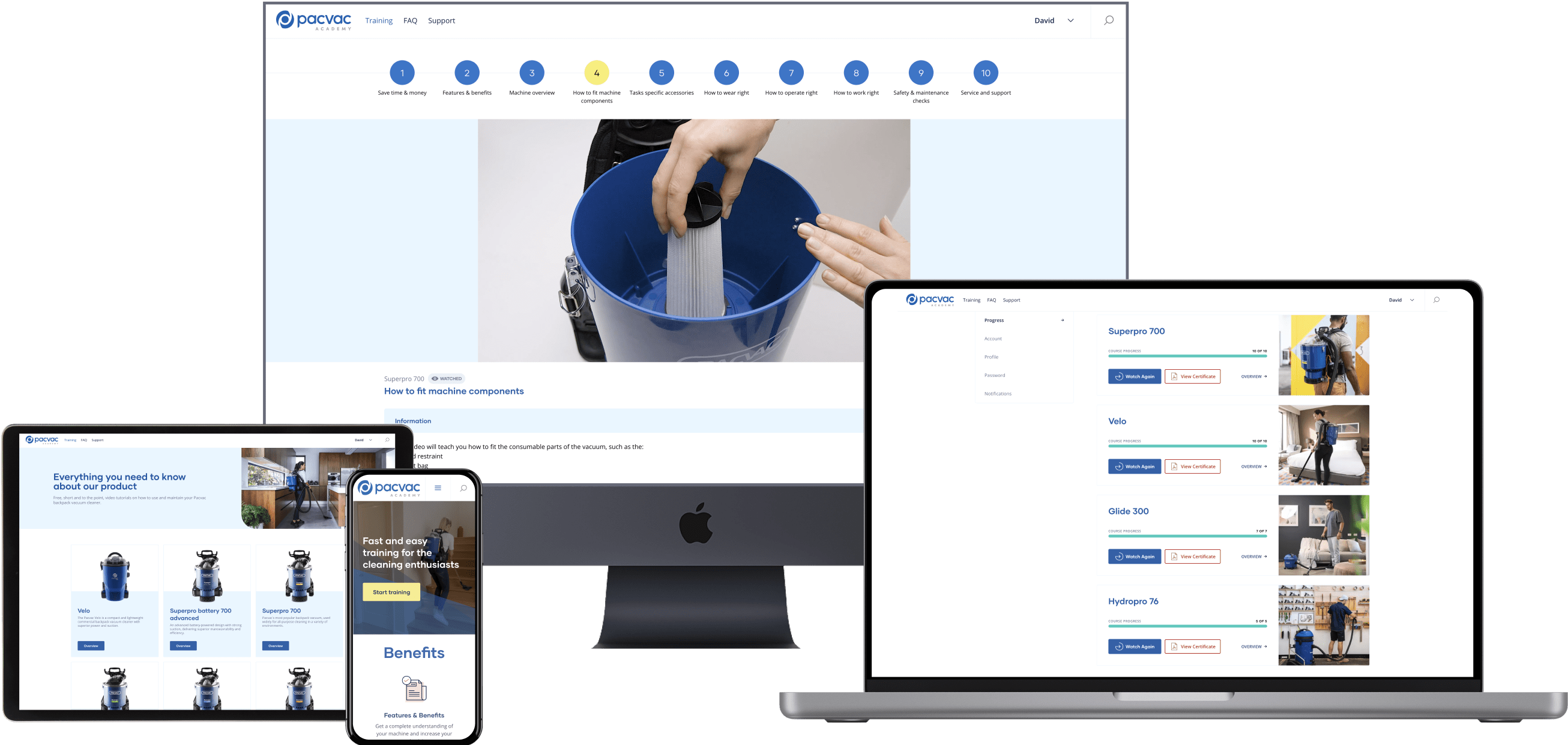 Pacvac Academy: an online training platform for backpack vacuum cleaners.